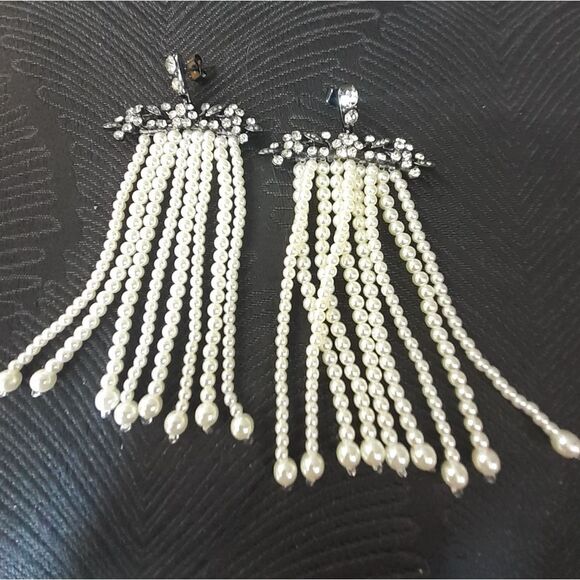 Zara Nwot Elegant Faux Pearl and Crystal Drop Earrings - Picture 12 of 14